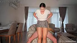 Leopard Skirt And Pantyhose Tease With Intense Thighjob In Heels