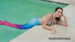 Sexy neighbor mermaid performs hardcore blowjob in outdoor POV reality
