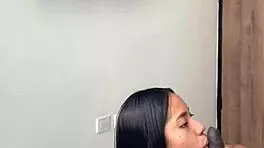 Cute Brunette Enters Room For Sloppy Blowjob And Creampie With Amateur Couple