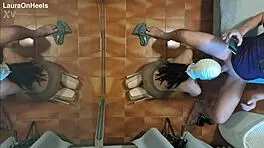 Can you believe this MILF in pantyhose giving blowjob on knees, swallowing cum?