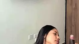 Cute Brunette Enters Room For Sloppy Blowjob And Creampie With Amateur Couple