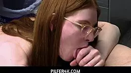 Redhead shoplifter fucks loss prevention officer to escape