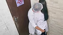 doctor and nurse can't resist and fuck in the hospital bathroom during the shift