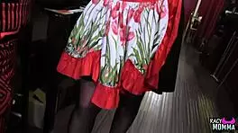 stockinged busty cougar fingering before toy