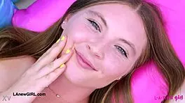 Cute teen blonde shows her body