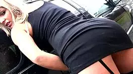 Blonde Teen Girlfriend Teases Smoking Outdoors in Provocative Lingerie Stockings Heels