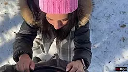 Real Sex in Snowy Forest Ends with Creampie