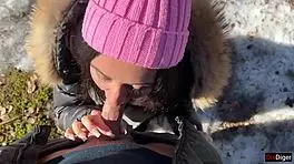 Real Sex in Snowy Forest Ends with Creampie