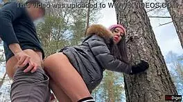 Real Sex in Snowy Forest Ends with Creampie