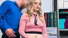 BLONDE SUSPECT DEEP THROATS AND FUCKS IN THE BACKOFFICE!