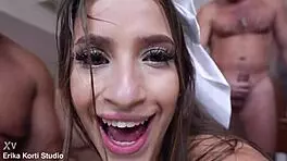 Beautiful teen Sofia Smith takes five big cocks anally