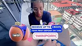 What passionate massage is the latina couple enjoying in homemade setting