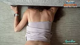 Skinny Submissive Brunette Cannot Get Out From Under Sofa Without The Help Of The Hotel Staff