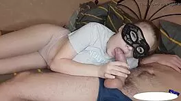 Minx passionately sucks cock and swallows cum