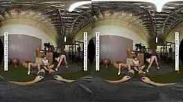 Sexy babes tag team gym stud