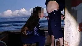 teen amateur takes big cock in ass on beach, creampie delight for voyeur