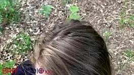 Hot young woman gives pov outdoor blowjob