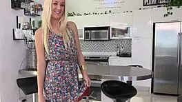 sweet teen girl gently rubs her body while moving