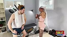 funsize teen 18+s - a petite ebony girl is nailed in the ass at the gym