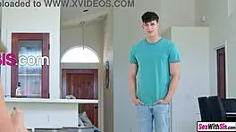 Babysitter Threesome with Big Cock Stud and Tiny Teen