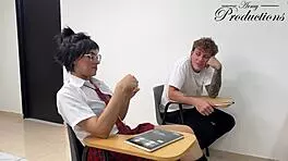 student seduces classmate and fucks in class