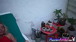 Skinny blonde teen strips and heats up