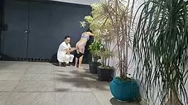 Risky Garage Sex With Neighbor While Husband Showers