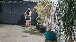 Risky Garage Sex With Neighbor While Husband Showers