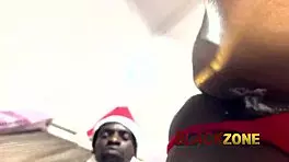 cute beautiful young babe in christmas costume shares lovely moment with santa during bedroom casting