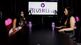 Amy Yamaguchi in sheer red lingerie engages in hotwife swing with sixteen men in group sex.