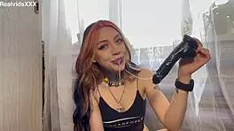 Toy blowjob throating with abundant saliva