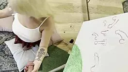 feeling so excited, this petite college student teases a big dick with slow, edging handjob