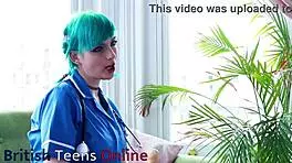blue haired alternative nurse takes care of your cock in an appointment