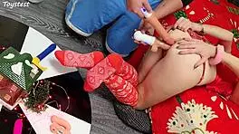 double win two thrusting dildos destroying her tight pussy