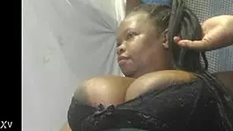 The huge ebony teen is deepthroating the big black cock with gagging. Her big natural tits are bouncing beautifully!