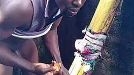 Sexy performance showing hard cum in the forest