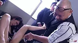 japanese teen 18+ pickup and talk to first multiple creampie group sex with three old guys in uncensored japan porn