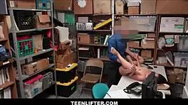 Cute tiny Asian teen caught shoplifting, strip searched and fucked by big cock mall cop - Aurora Winters, Wrex Oliver