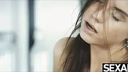 two coworkers in sexy lingerie kiss and touch each other at the office