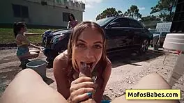 Busty blonde teen JC Wilds gives wet blowjob to Johnny Love in open public