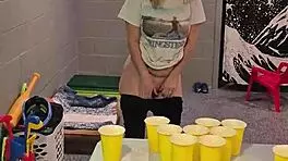 wife lost beer pong, now stripping and sucking dick