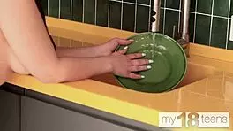 My18Teen 18+S - Beautiful Girl with Big Natural Boobs Fingering Her Wet Pussy in the Kitchen