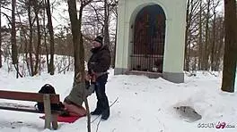 Old Guy Seduces Curvy Nylon Teen 18+ to Fuck Outdoor in Snow