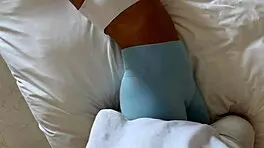 feeling exhausted yet aroused, fit girl with perfect ass in yoga pants gets fucked after workout