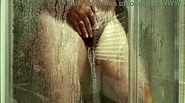 feeling so wet, big breasted milf shaves her hairy pussy in the shower