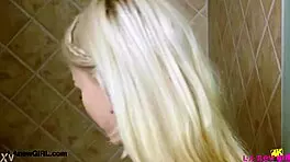 Picture-Perfect Blonde Enjoys Relaxing Shower