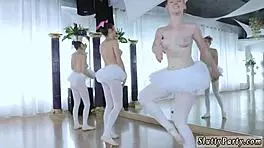 Amateur ballerinas experience first blowjob and swallow in group party