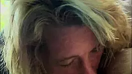 Streetwalker delivers bareback blowjob, spits cum on dick, then sucks it clean again