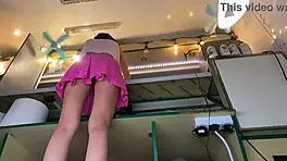 Hey, check out this 18 yo hot bitch working without bra or panties at the summer festival! 😏