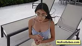 petite brunette teen 18+ sucking and swallowing fat dick by the outdoor pool - sona bella jmac 😈